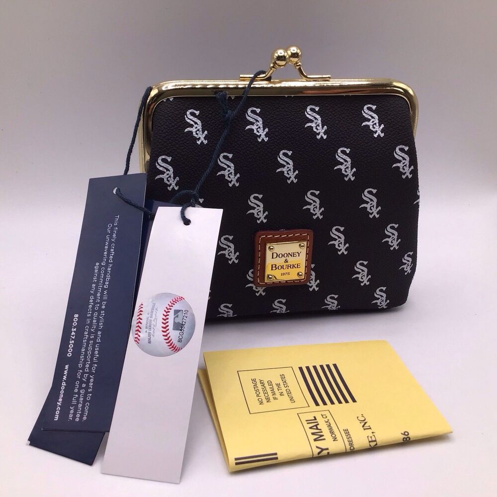 Dooney & Burke MLB White Sox Baseball Framed Coin Purse Kiss Lock Black Large